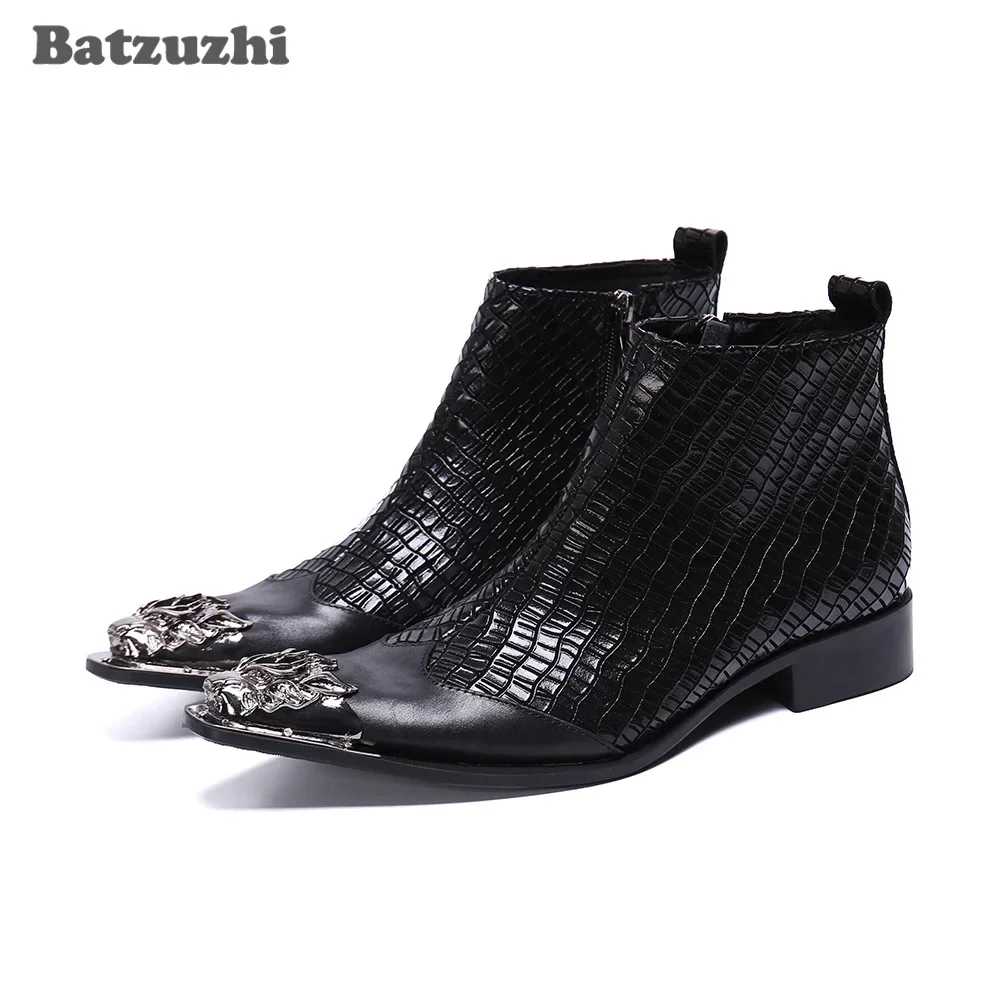 

Batzuzhi Luxury Handmade Ankle Boots Men Black Genuine Leather Dress Boots Shoes Business Party Footwear chaussure homme, US6-12