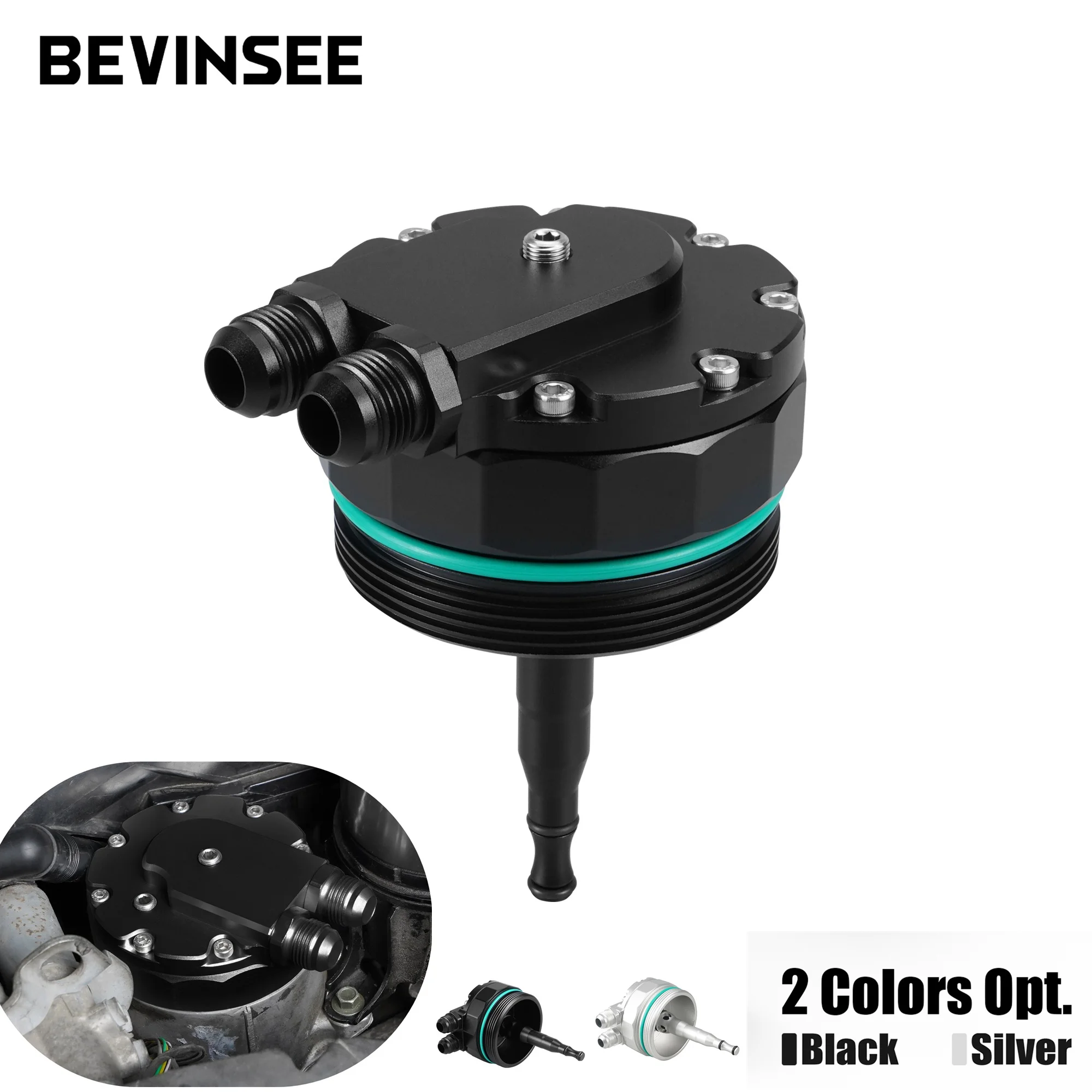 

BEVINSEE Engines Oil Filter Cover w/ Oil Cooler Fittings For BMW M52 M54 E36 E46 E39 E60 E61 X3 X5 Z3 Z4 11421744000 11421741000