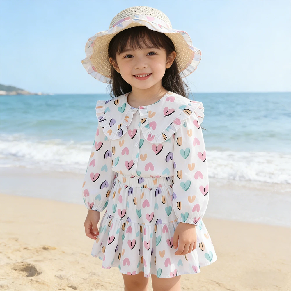 

Новый комплект в корейском стиле для девочек: топ с отложным воротником + юбка с рюшами, набор из 2 предметов, летний наряд для девочек 1-6 лет.