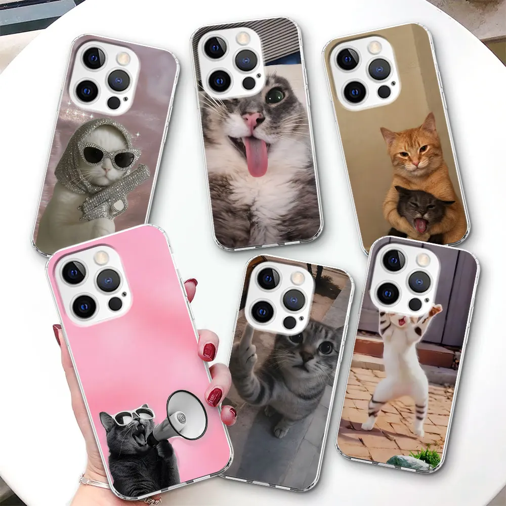 

Transparent Case for iPhone 17 Air 14 12 15 Pro 7 8 Plus 13 Mini XR X 6 XS Max 6S SE 2022 2020 TPU Phone Cover Funny Cute Cat
