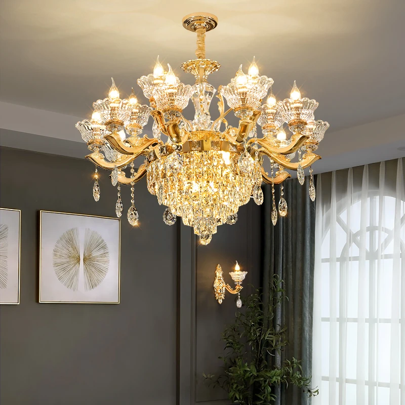 Vintage Gold Crystal Chandelier, Intricate Glass Shade Fixture, Retro Living Room Lighting, Classic Home Lamp Indoor Lighting
