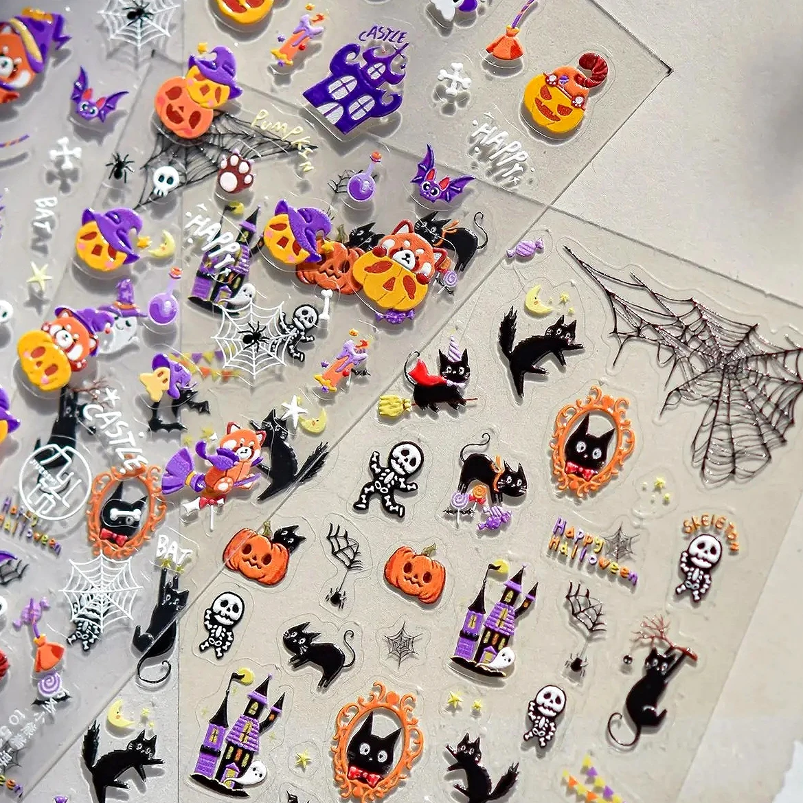 

Terror Skeleton Black Cat Ghost Pumpkins Castle Broom Horrible Halloween Moon Bat Spider Web Nail Art Stickers Manicure Decals