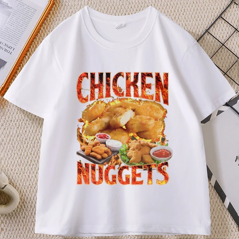 Chicken Nuggets Vintage 90s Graphic T-shirt for Men Women Cotton Short Sleeve Round Neck Printed Tshirt Unisex Vintagel Man