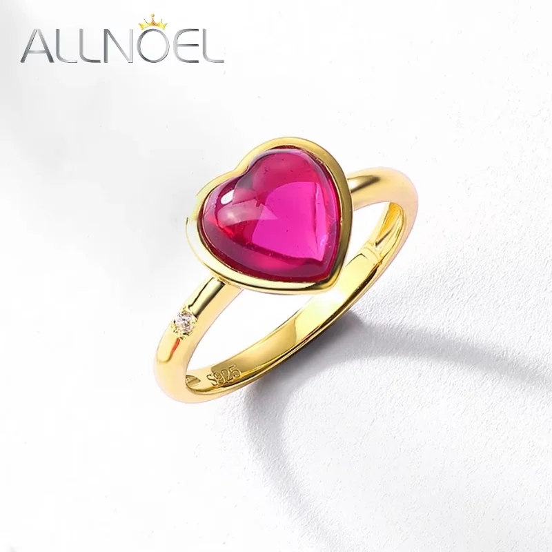 ALLNOEL 925 Sterling Silver Rose Red Gold Plated Eternity Ring for Women Corundum Love Heart Valentine Anniversary Gifts Jewelry