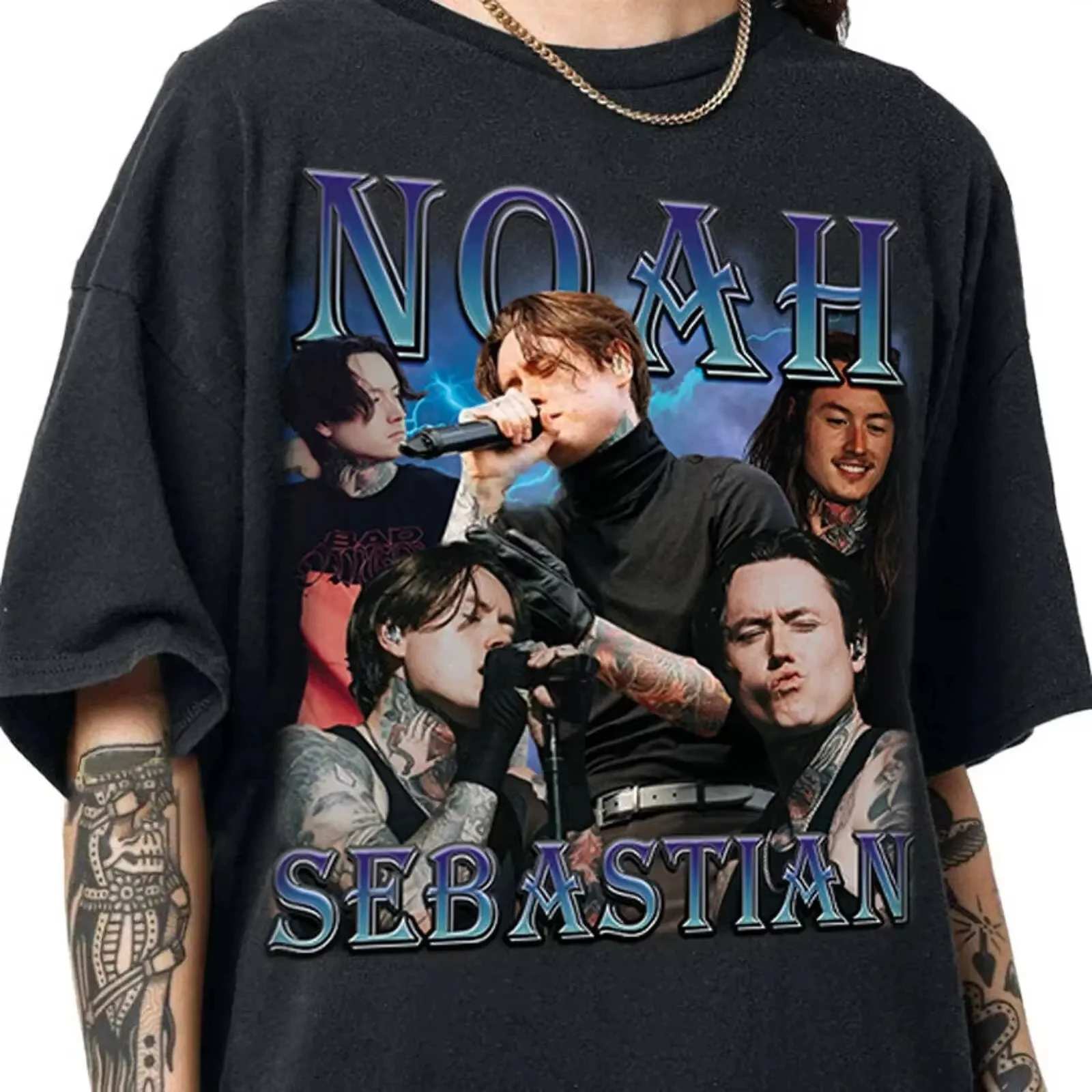 

Noah Sebastian Retro Bootleg T-Shirt - Edgy Rock Band Aesthetic, Trendy Apparel for Bad Omens Fans & Metal Music Enthusiasts