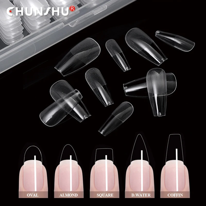 CHUNSHU-uñas postizas de Gel, 120 piezas, Oval, Stiletto, almendra, ataúd cuadrado, francés, para extensión