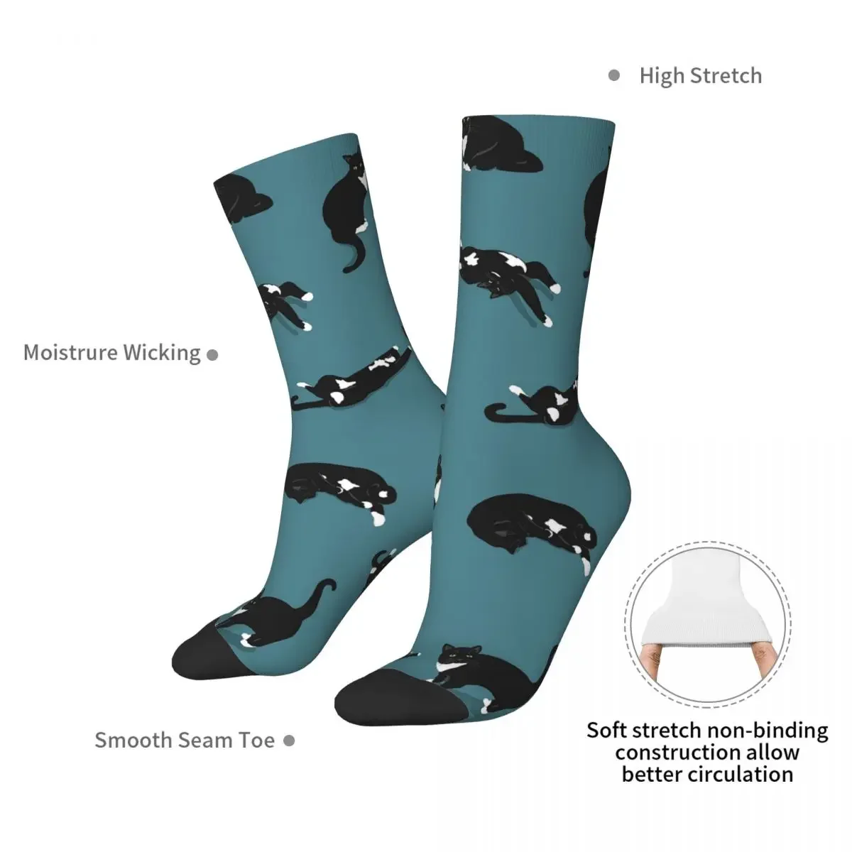 Chaussettes longues à motif de chat pour hommes et femmes, bas absorbant la sueur, accessoires Harajuku, toutes saisons, cadeaux