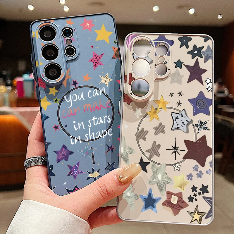 Magnetic Creative Star Pattern Phone Case For Samsung Galaxy S26 S25 Ultra Edge S24 S23 FE A57 A17 A56 A37 A16 A55 A54 5G Cover
