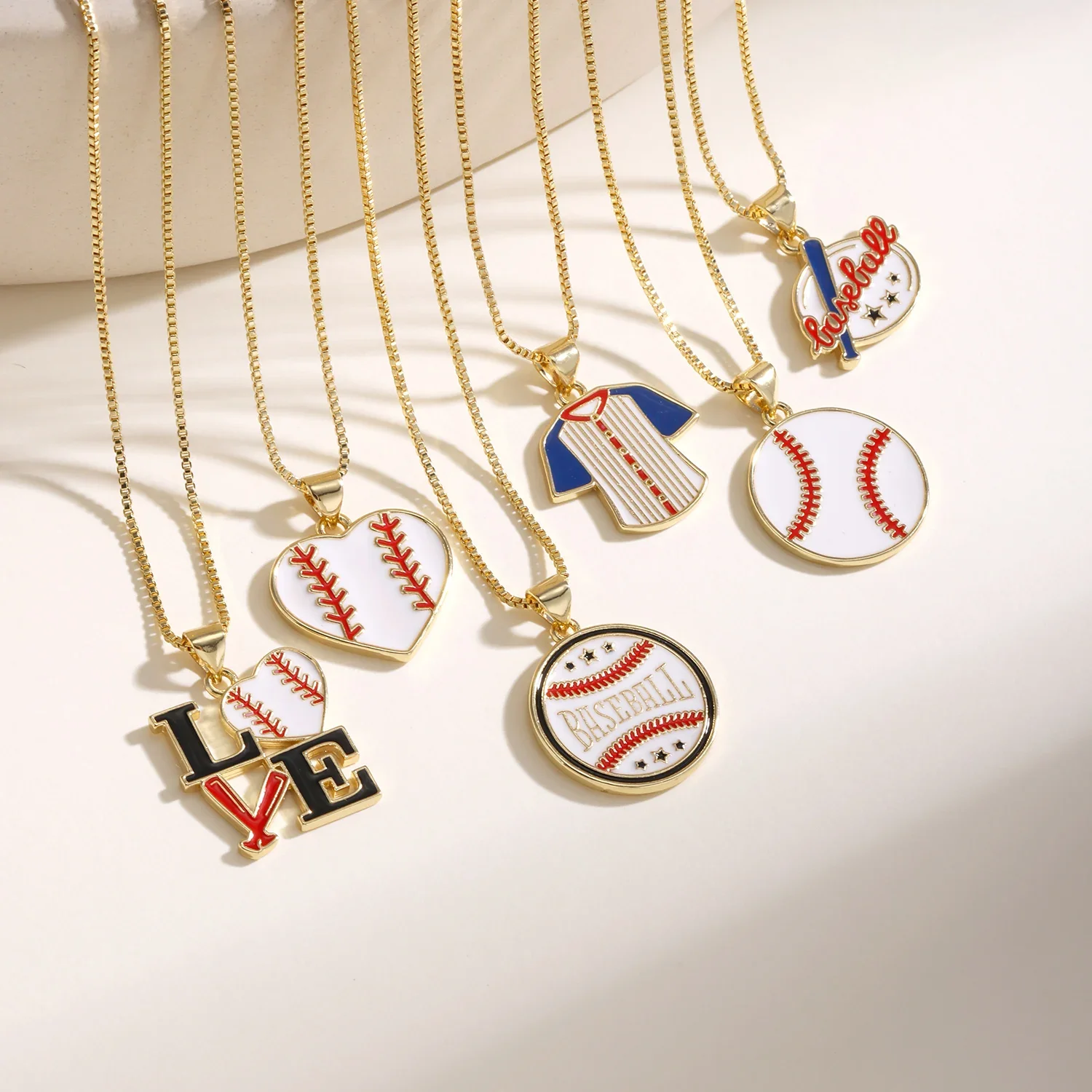 Nidin Cute Enamel Baseball Themed Pendant For Women Men Love Heart Jersey Bat Round Charm Necklaces Sports Fan Jewelry Gifts
