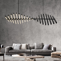 Nordic Living Room LED Pendant Lights Fishbone Design Dining Room Chandelier Lighting Modern Luxury Office Dimmable Hanging Lamp