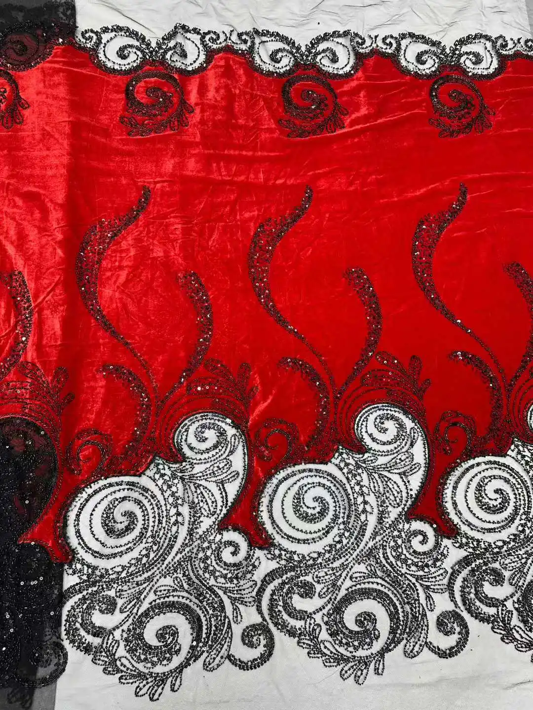 2026 قماش مخملي ناعم ورقيق فاخر بالحجارة – دانتيل أنيق عالي الجودة لفستان سهرة الزفاف الشتوي NN8238_R #1