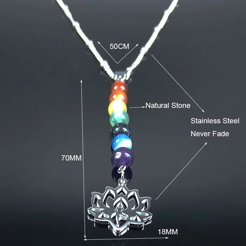 7 Chakra Lotus Flower of Life Stainless Steel Necklace Yoga Reiki Healing Spiritual Chain Necklace Jewelry collares N1955-2S02