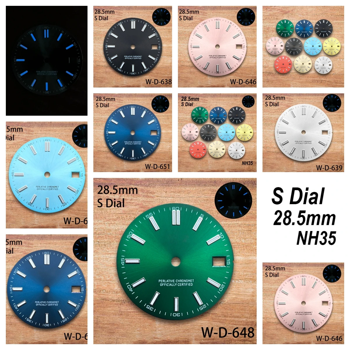 

28.5mm S Logo Sunburst Dial Fit NH35/NH36/4R Japanese Movement Blue Luminous High-Quality Dial Watch Modification Accessories