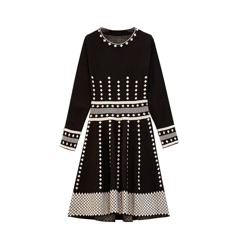 

plus Size Knitted Base Dr Sli Winter Dr Korean Loose Fit round Ne Long Sve Bla Dr for Young Women 25-29