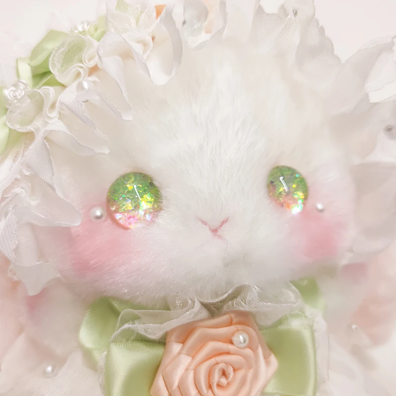 Original Handmade Doll Bags Lolita Shoulder Diagonal Crossing Furry Rabbit Bag 3D Flower Bow Elegant Lace Princess Phone Bag