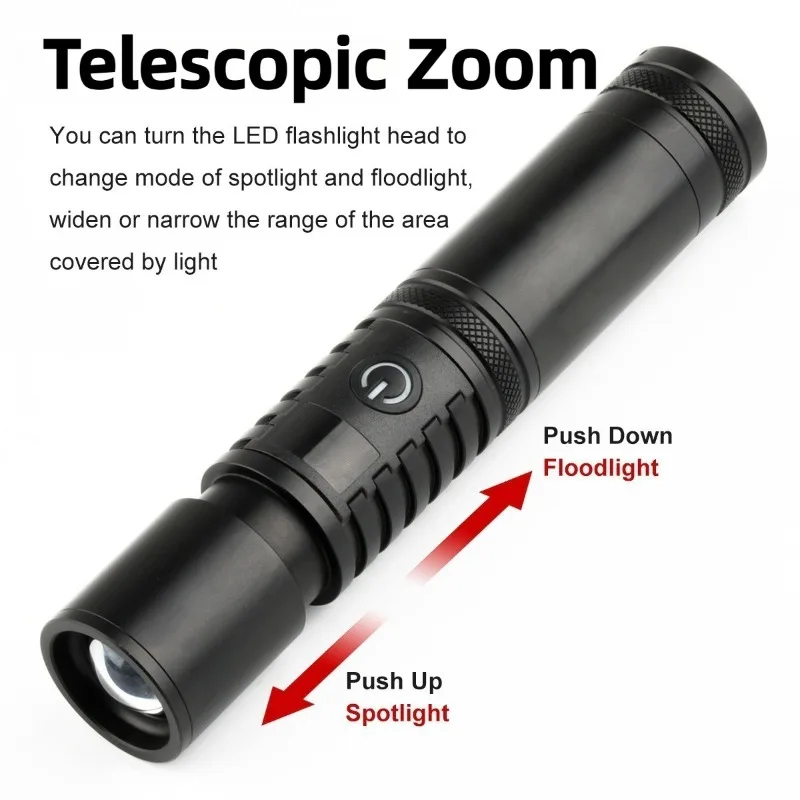 Powerful LED Flashlight Long Range Spotlight Type-C Charging Zoom Tactical Digital Display Torch Outdoor Multifunctional Lantern