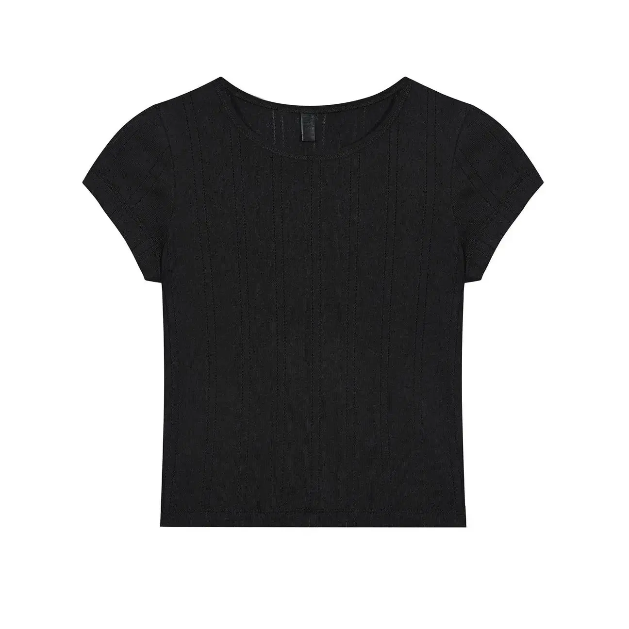 Cou Black Classic Floral Hollow-Out Slim-Fit Short Round-Neck T-Shirt, White Pure Cotton Material, Soft and Comfortable Round-Neck Top, Can Be Worn at Home or Outside, Short-Sleeved Top