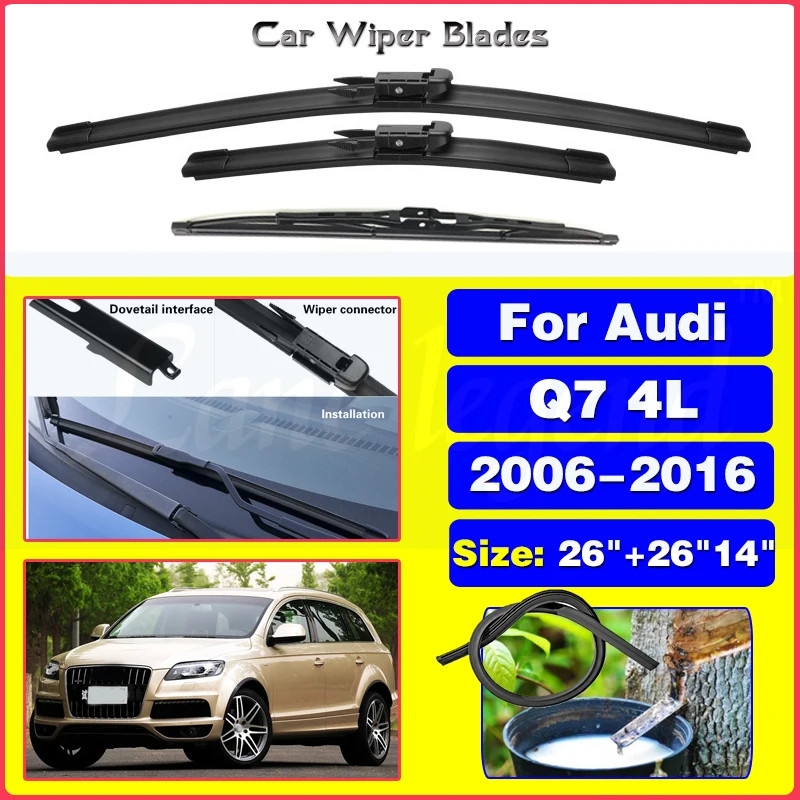 

Wiper Front Rear Wiper Blades Set For Audi Q7 4L 2006-2015 2007 2008 2009 2010 2011 2012Windshield Windscreen Window 26"+26"+14"