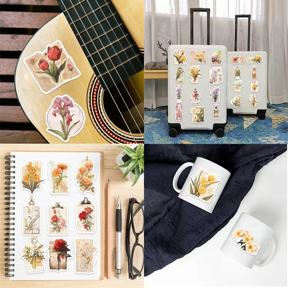 Flower Time Sticker, Graffiti Cartoon, iPad, Bagagem, Carro, Copo de água, Guitarra, DIY, Adesivo de parede, Decoração de brinquedos, Atacado, Novo, 10 Pcs, 30 Pcs, 50Pcs