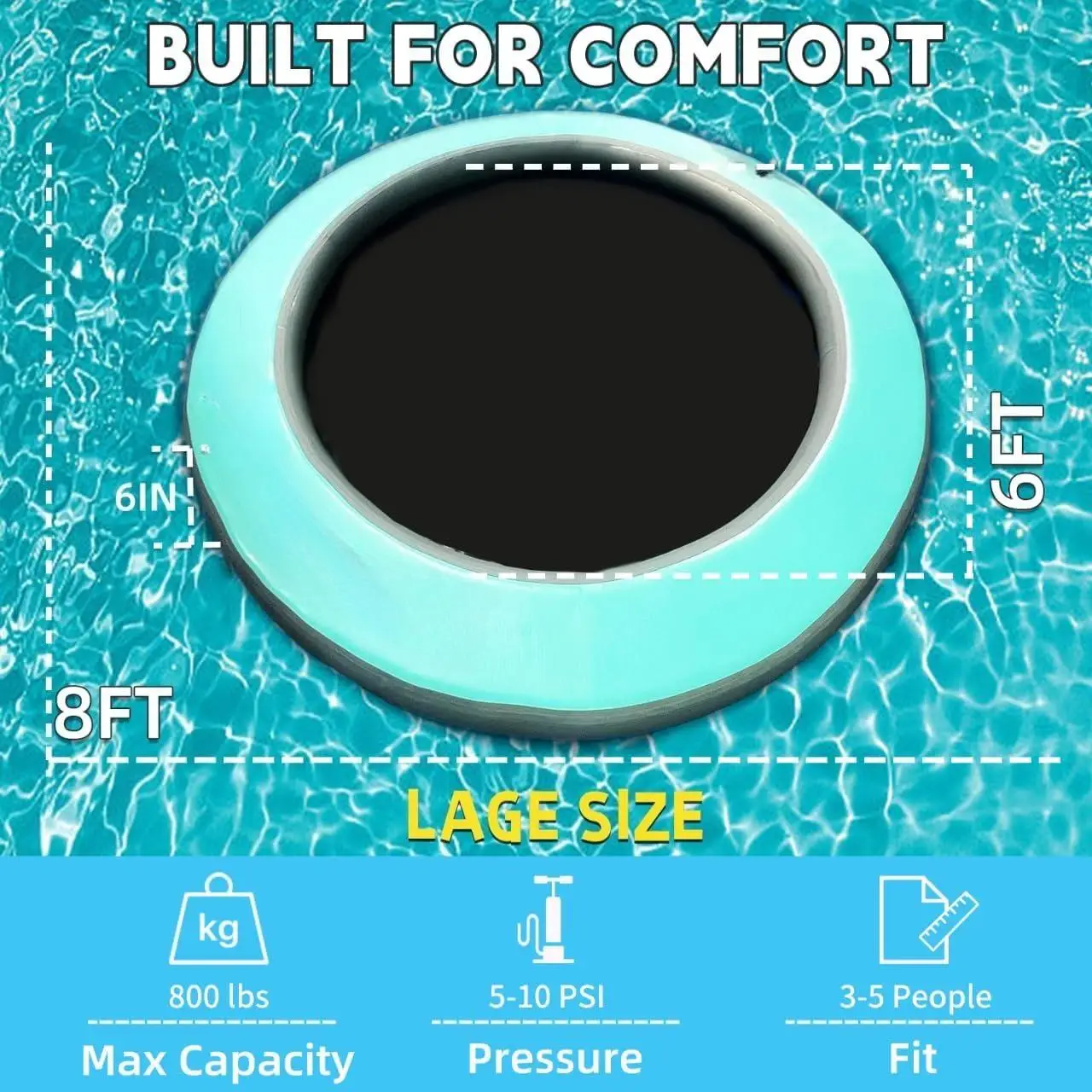 Anillo flotante redondo en H, flotadores de lago de hamaca de agua inflable de 8 pies para adultos, plataforma de muelle flotante inflable para lago, playa,