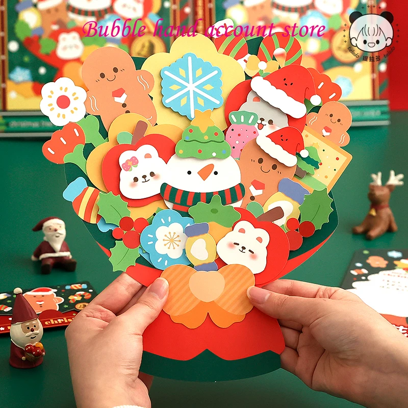 Telado Christmas Bouquet Card Cute and Creative 3D DIY Handmade Blessing Gift Quiet Book Children's Stickers