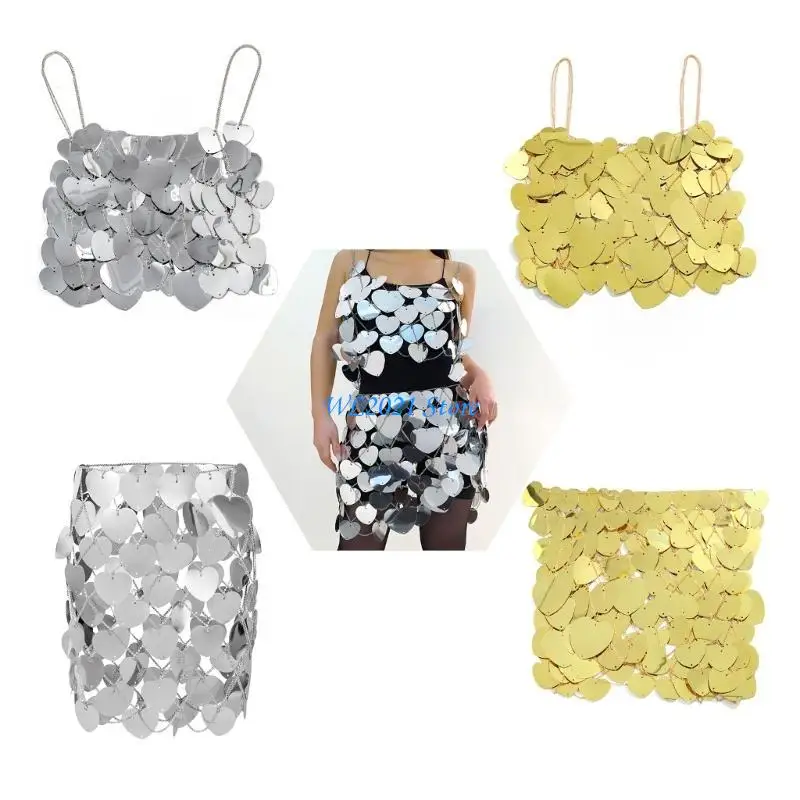 

G5GC Heart Sequins Body Chain Top Skirt Tassels Bra Chain Sexy Waist Belly Chain Body Chain Party Nightclub Body Jewelry