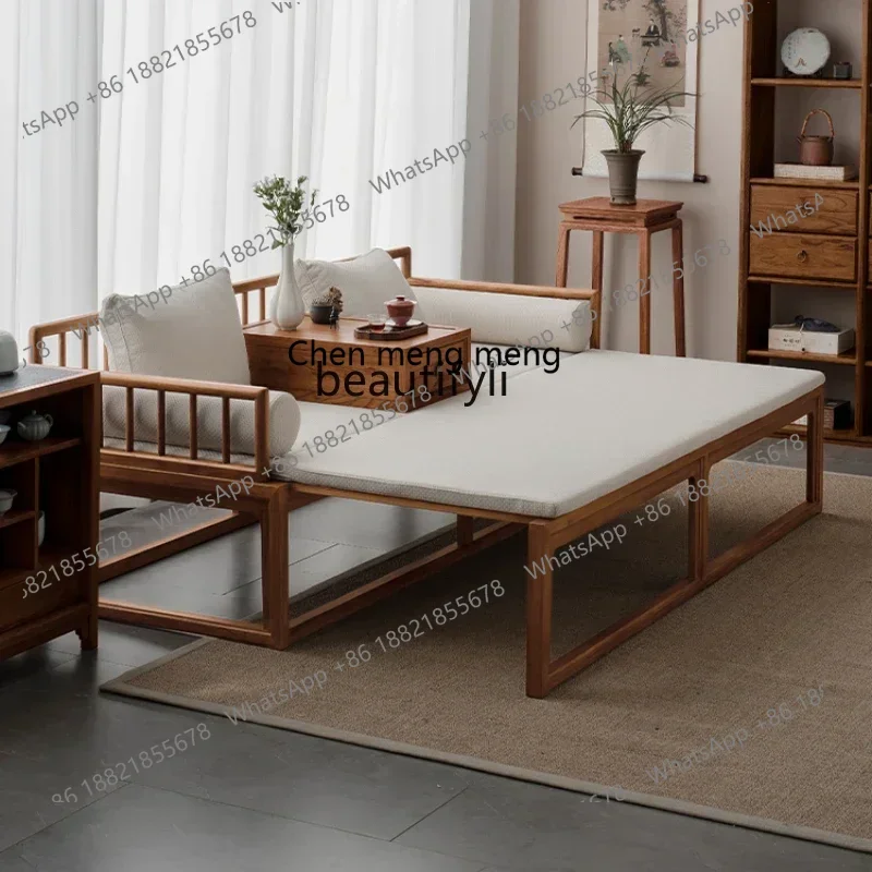 

182C New Chinese-style all-solid wood sliding bed chaise longue old elm zen living room sofa bed dual-purpose