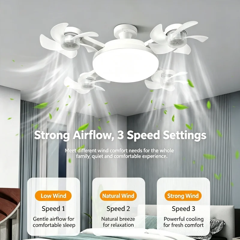 Smart LED Ceiling Fan Light, E27 Base Stepless Dimming Speed Quiet Airflow,Timer Function Remote Control Fan Lamp for Bedroom