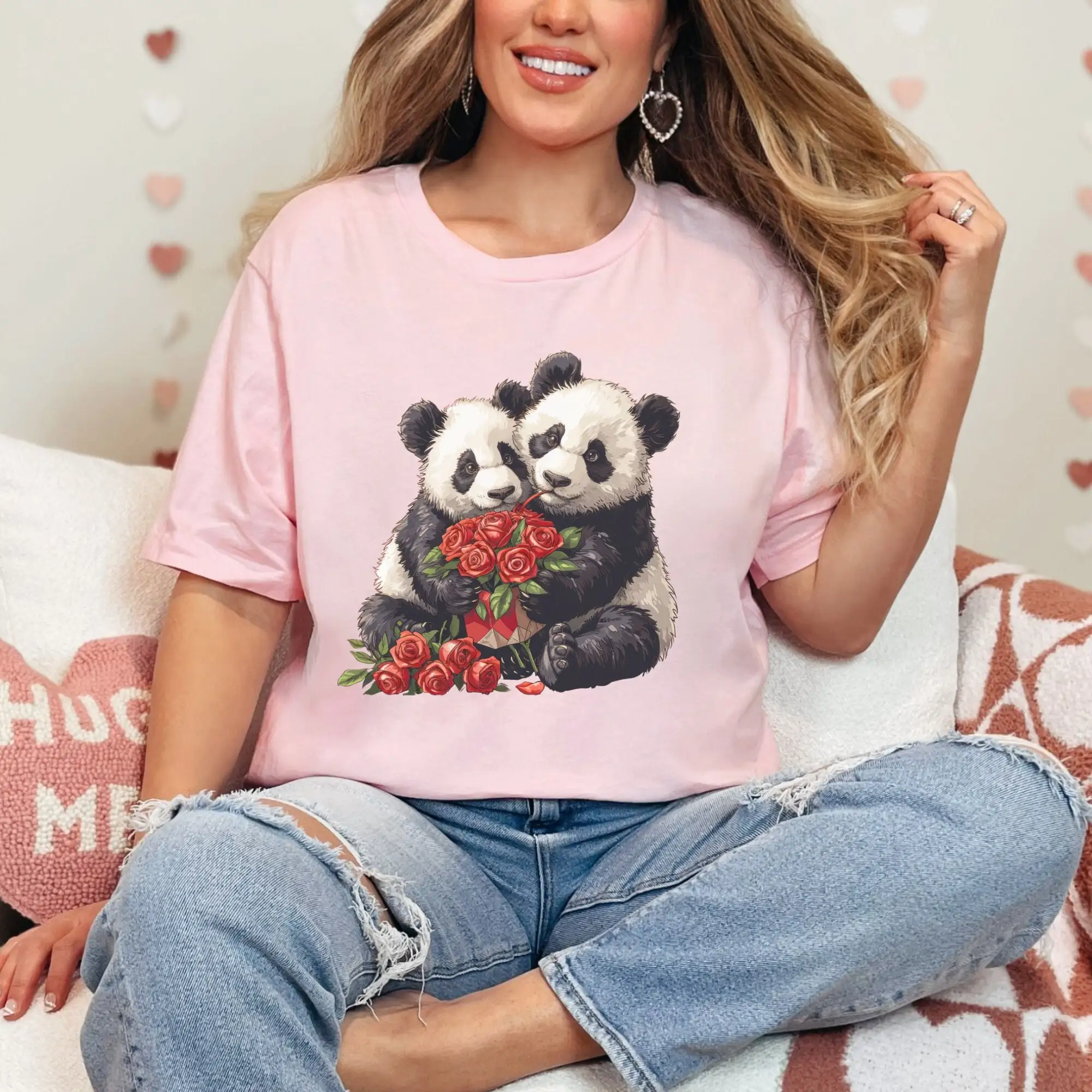 Valentines Day Panda T Shirt Valentine Farm Animal Lover For Cute