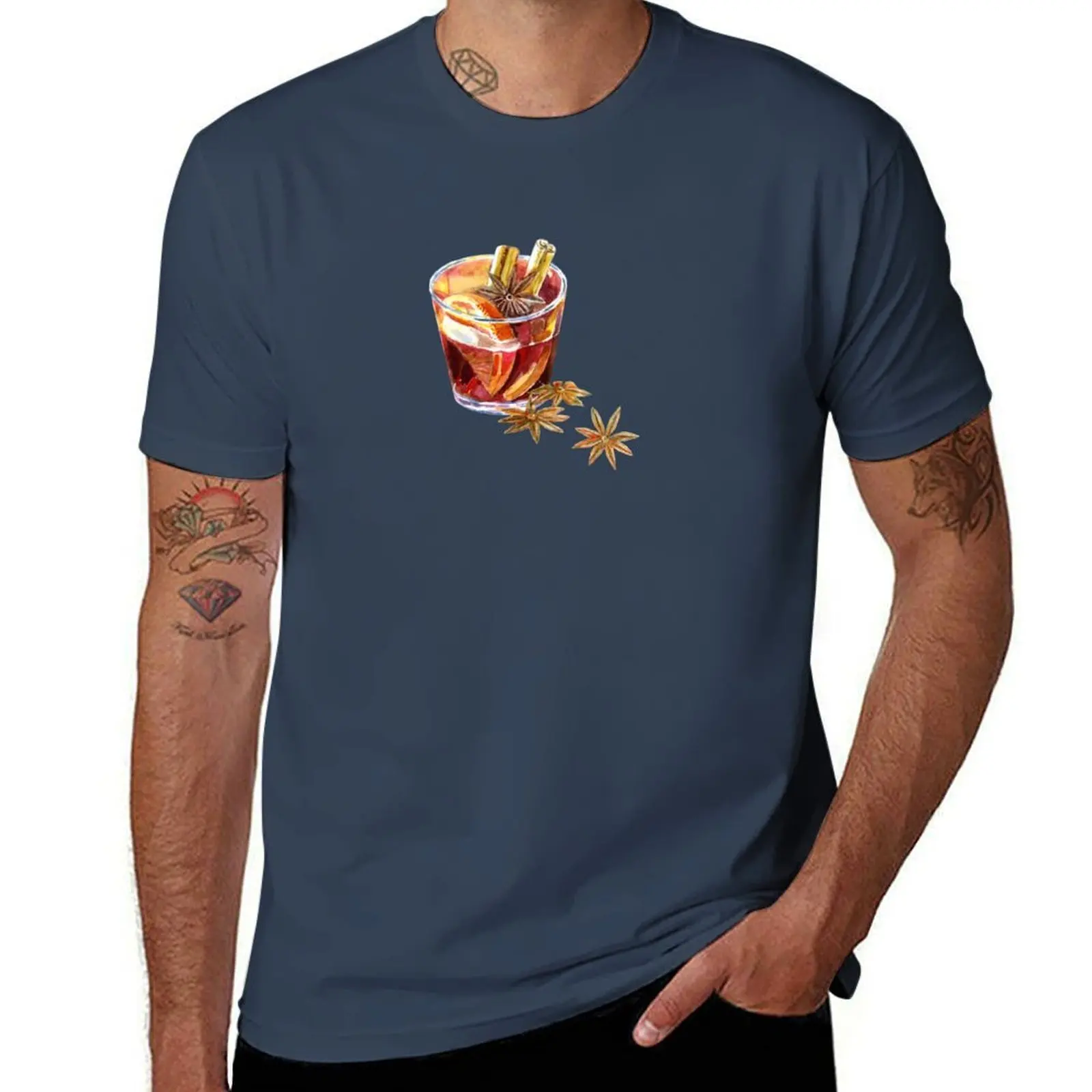 y semillas con naranja. Camiseta Mulled Wine Cup Anise con estampado de arte lineal simple