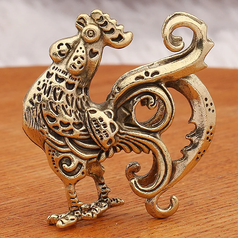 

Brass Zodiac Rooster Creative Small Copper Ornament Hanging Decoration Desktop Decor Phoenix Rooster Metal Figurine Craft