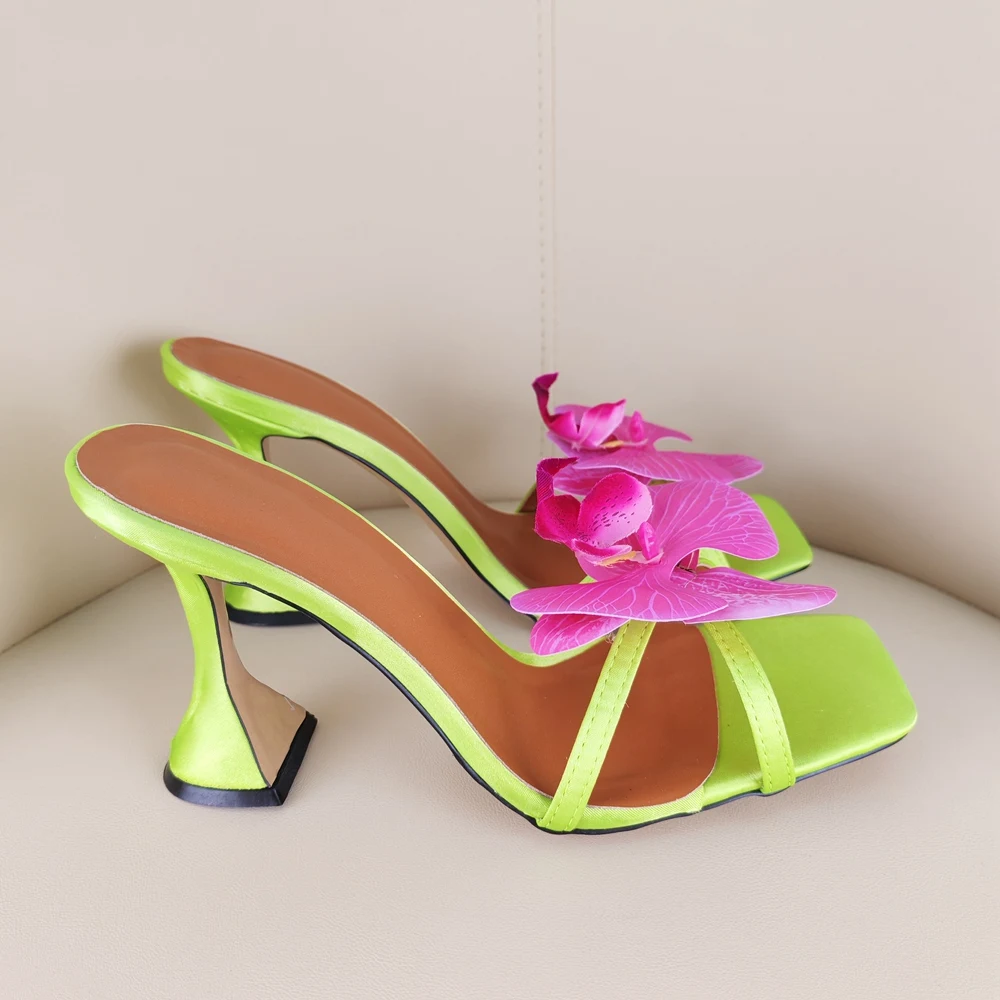 أحذية كعب مربع زهرة موضة شباشب كعب سميك أحذية النساء Zapatos Mujer