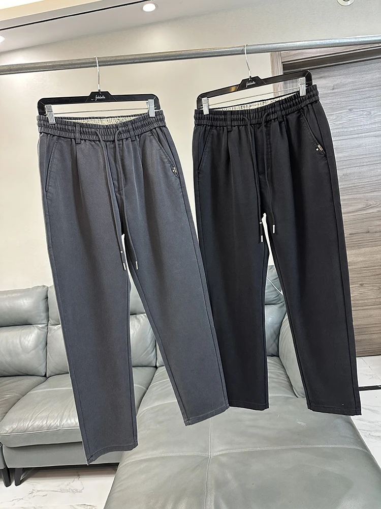 

Льняные прямые брюки для мужчин, однотонные, не мнущиеся, приятные для кожи, универсальные повседневные брюки в британском стиле