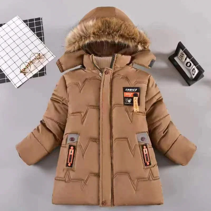 

-30 ℃ Зимние флисовые куртки для мальчиков, плотные бархатные теплые пальто, детская подкладка с плюшевым меховым воротником, верхняя одежда с капюшоном, тяжелая парка