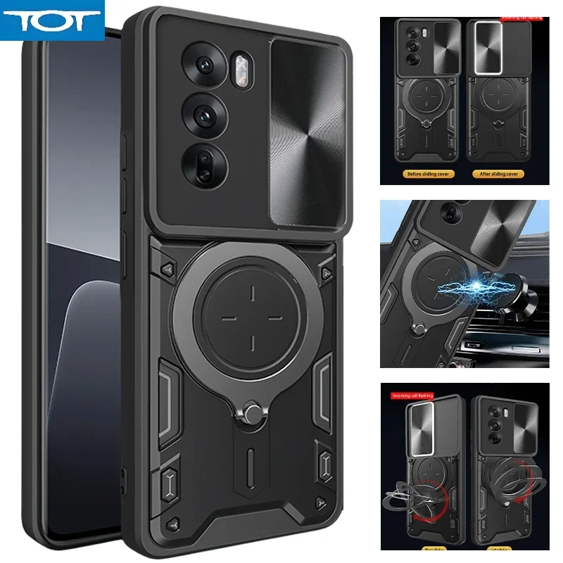 

For Oppo Reno12pro 5G Case Car Magnetic Ring Holder Armor Phone Case for Oppo Reno12 Reno 12 Pro 5G Slide Camera Lens Back Cover