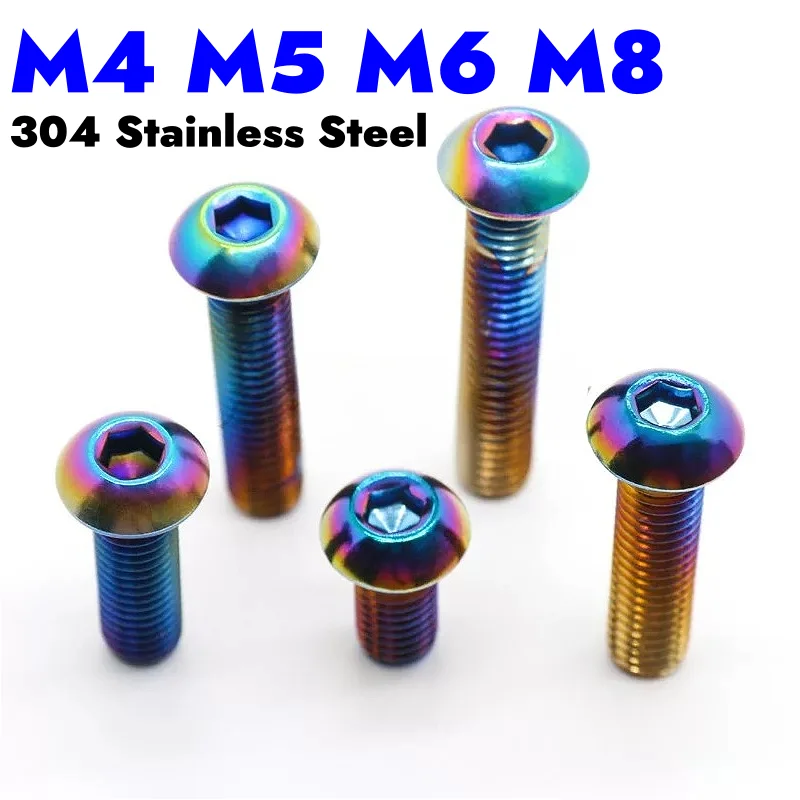 304 Stainless Steel M4 M5 M6 M8 Rainbow Colourful Round Button Head Hexagon Socket Screw Motorcycle Allen Socket Bolts
