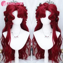 FORLISEE 31 Inch Red Long Curly Hair with Parted Bangs Synthetic Women's Cosplay Natural High Temperature Fiber Lolita Wig