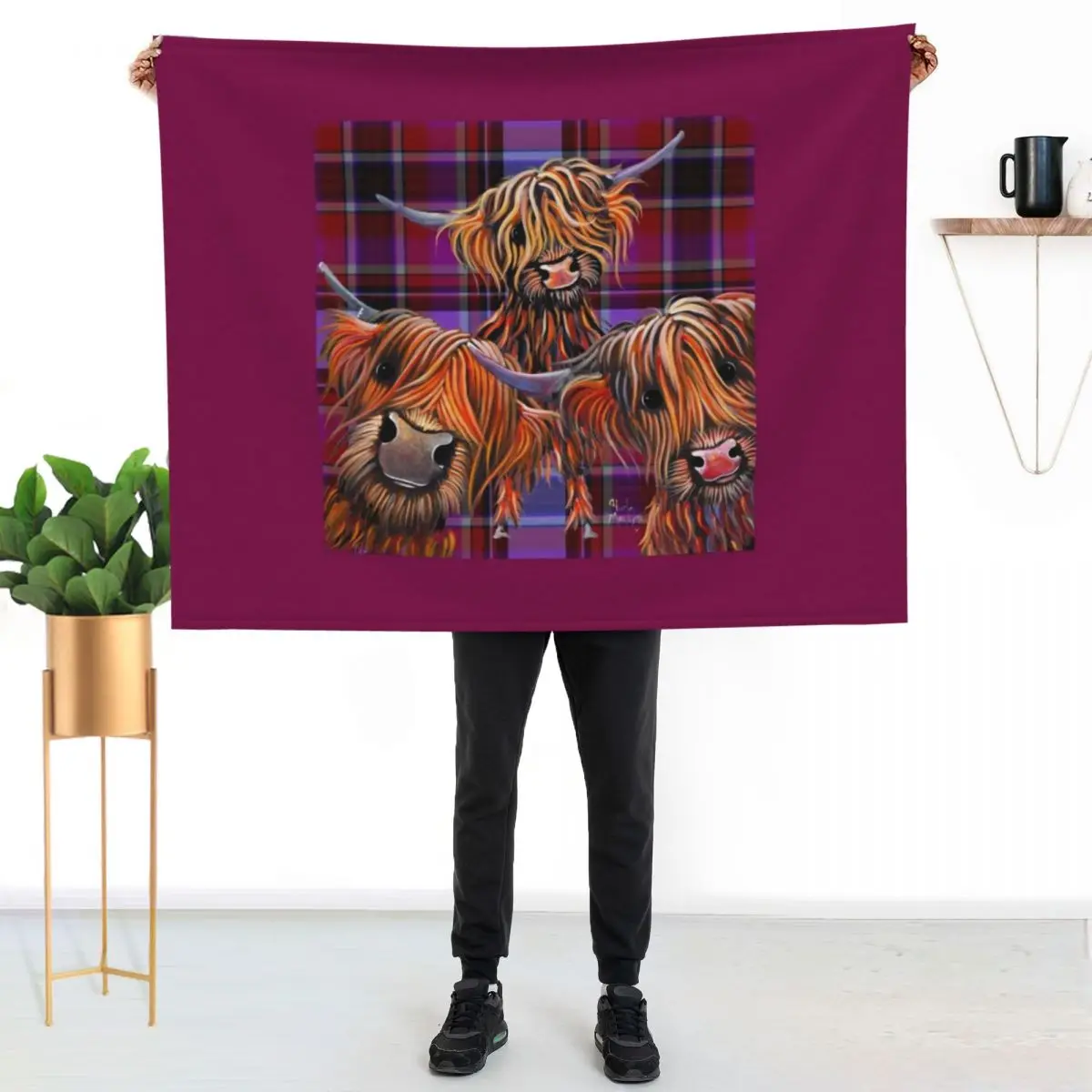 HiGHLaND CoW PRiNT ' THe BaKeD BeaNS oN TaRTaN ' BY SHiRLeY MacARTHuR Throw Blanket For Sofa Thin Bed Luxury Thicken Blankets