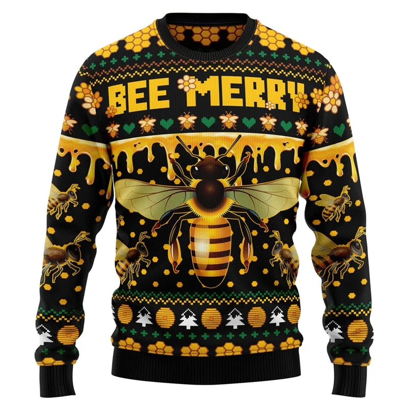 Unisex Ugly Christmas Bee Print Pullover Sweater For Men Women 3D Funny Hoodies Autumn Fashion Sweaters Long Sleeve Tops Hoodie