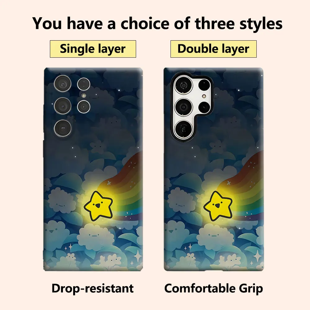 Star with Rainbow Trail Phone Case for Samsung Galaxy S26 S25 Ultra S24 S23 Ultra Plus Shockproof Double layer tough Back Cover