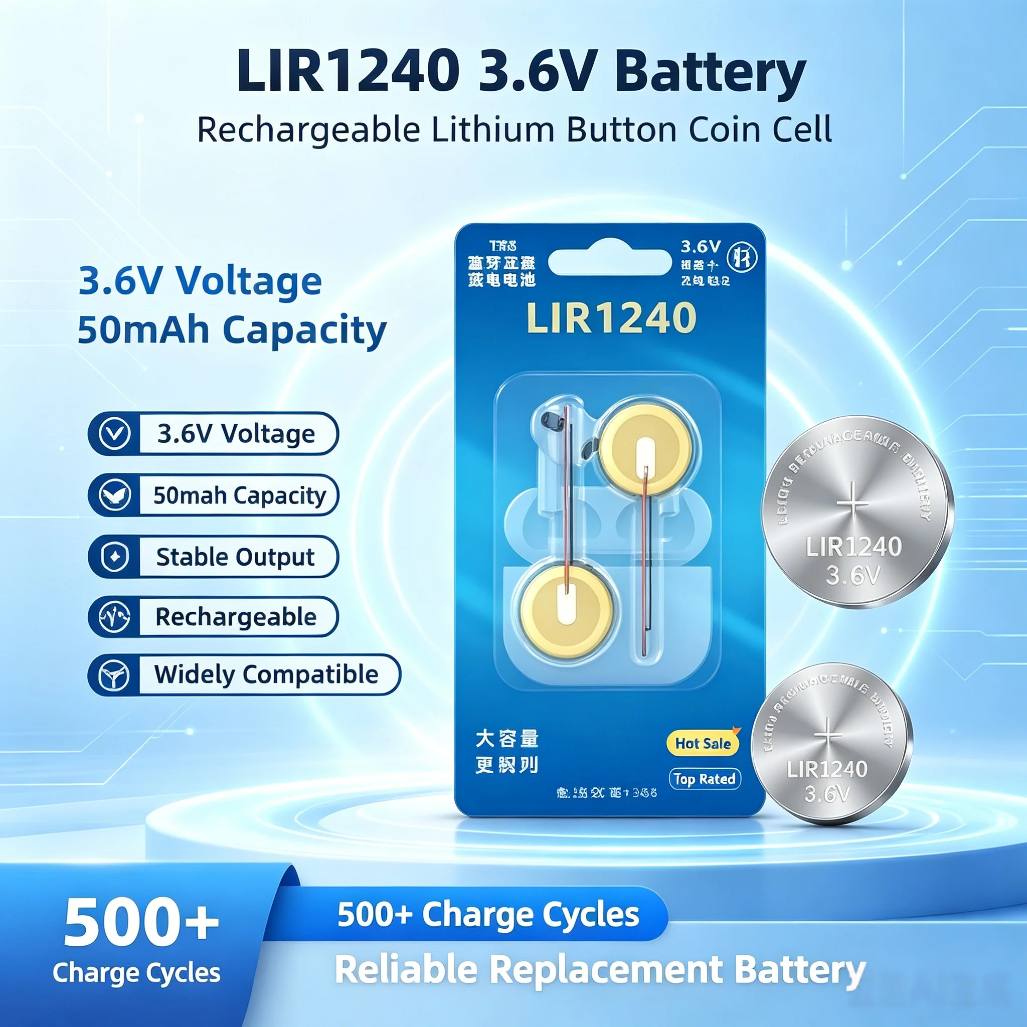 2-10PCS LIR1240 With Line Lithium Battery For Bluetooth Headset Mouse Welding Wire 3.6v Rechargeable Batteries