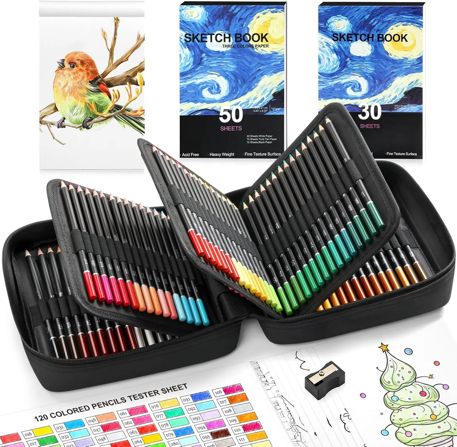 

Набор из 120 цветных карандашей с мягким грифелем, с альбомом для рисования и чехлом на молнии, художественные принадлежности для взрослых, детей, художников - подарки