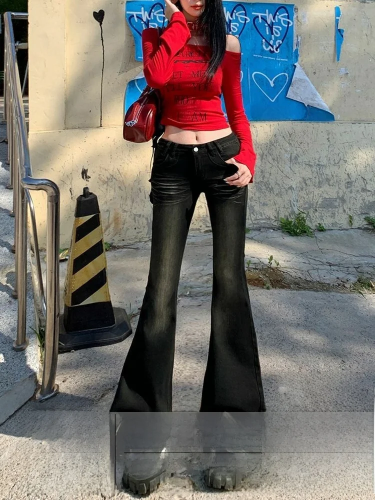 

High Waist Bell Bot Thin Denim Jeans Women's Spicy Sle Spring 2026 New Faion Slim Fit Bla American Sle Jeans