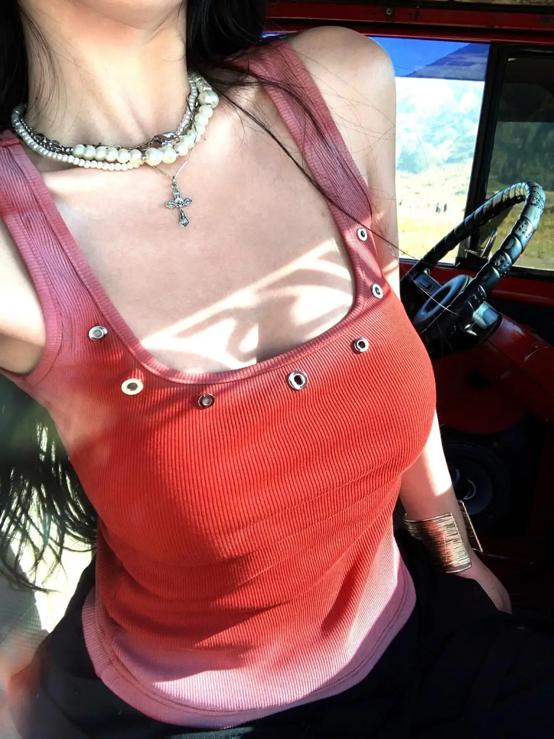 Tank Tops Gradual Change Hollow Garnet Red  Y2k Vintage Skinny Crop Tops Streetwear American Retro Sleeveless Tops