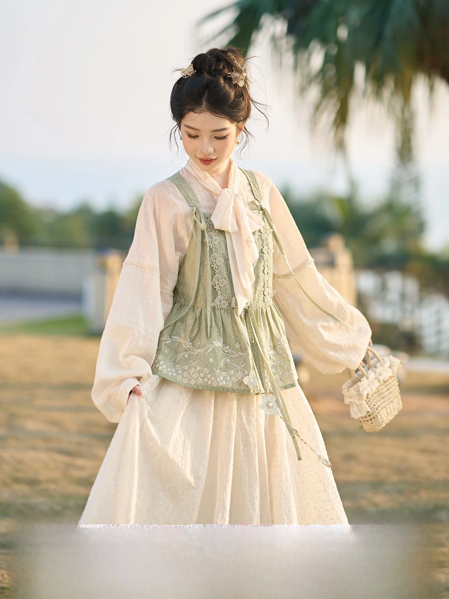 

July Evening Original Poem Object Love Hanfu Main Waist Strap Plum Blossom Sleeve Shirt Sweet Bud Half Skirt Set Women's Clot...