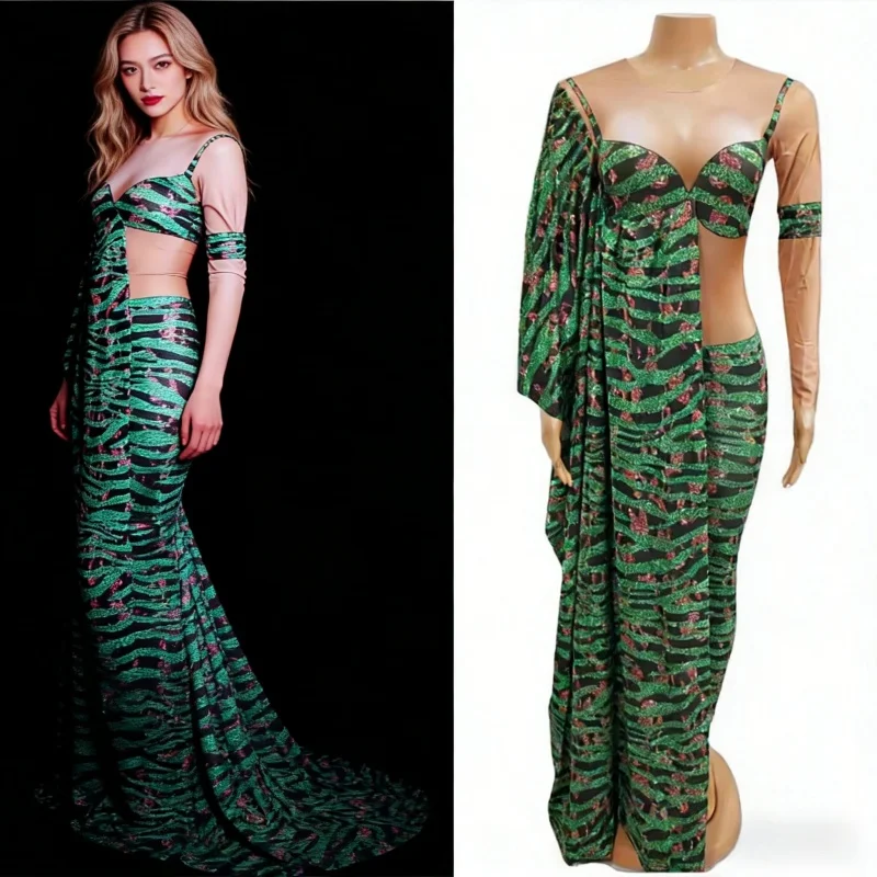 

Женский зеленый облегающий комбинезон-боди для сценических выступлений, наряд для дня рождения, костюм для шоу дрэг-квин, танцевальный костюм для певиц и выступлений