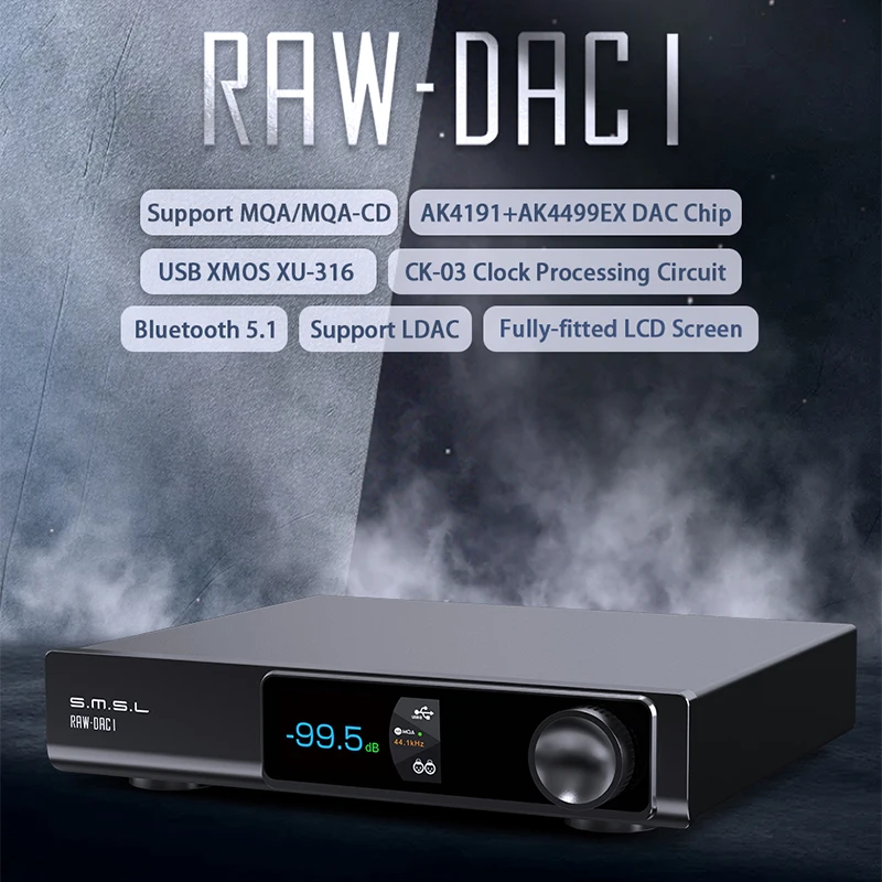 SMSL RAW-DAC1 HIFI جهاز فك ترميز الصوت المكتبي MQA USB DAC AK4499EX رقاقة بلوتوث 5.1 المضخم دعم LDAC AAC