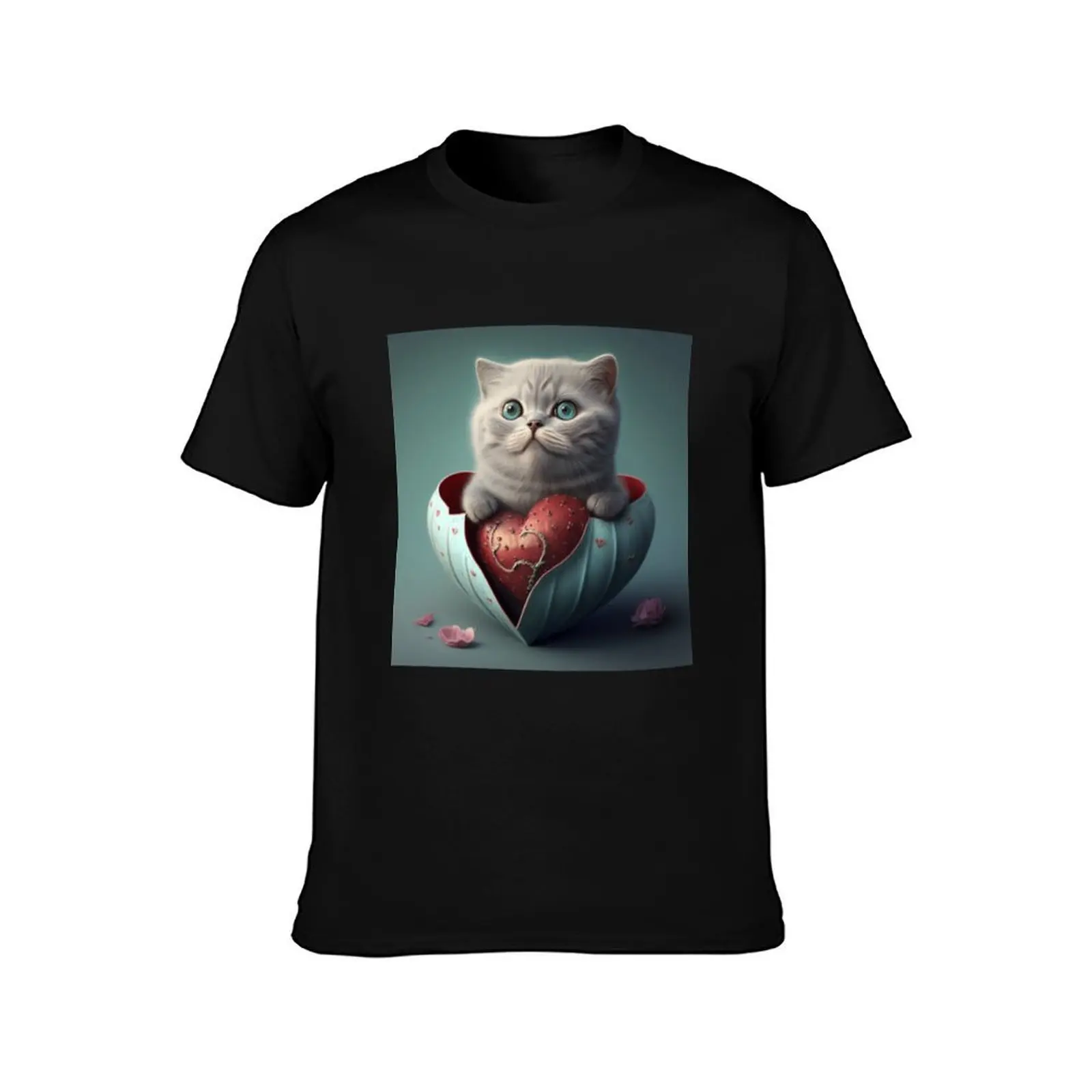 Heartwarming Valentine's Cat T-Shirt Plus Size Gym Sports T-Shirt