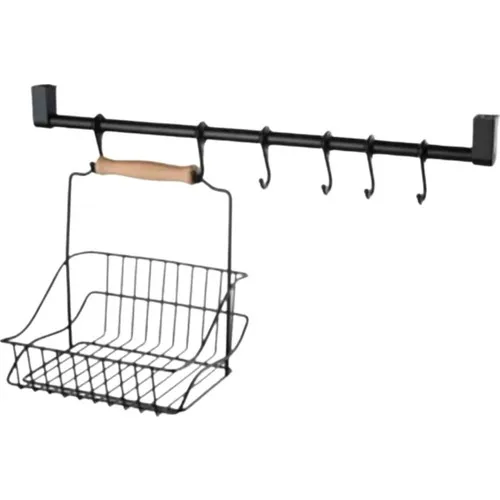 Buffer Retro Wrought Iron Suspenders Black Wood Handle Organizer Kitchen Bathroom Basket