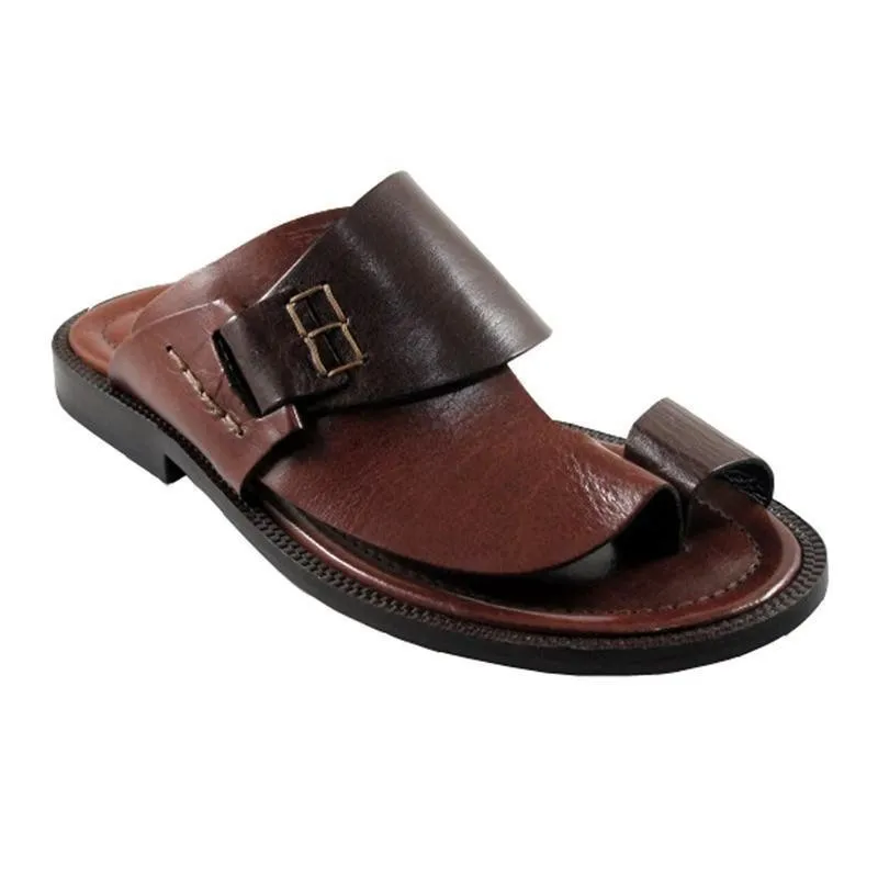 Men's European and American sandals retro toe cover toe design flat-bottomed slippers summer outdoor casual beach shoes